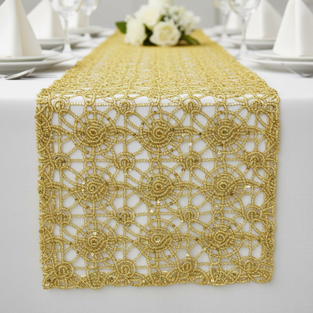Chemical Lace Table Runner - Gold for event rental